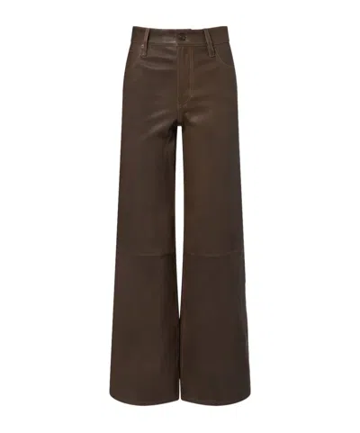 Frame Le Slim Palazzo Leather Wide-leg Pants In Green