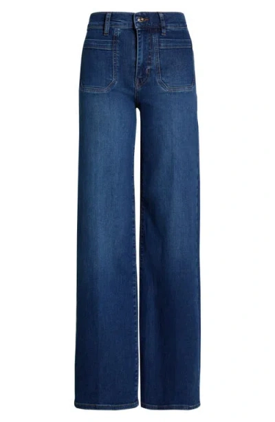 Frame Le Slim Palazzo Long Modernist Pocket Wide Leg Jeans In Blue
