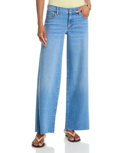 Frame Le Slim Palazzo Low Rise Frayed Jeans In Honeymoon In Blue