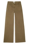 Frame Le Slim Palazzo Bardot Pocket Jeans In Khaki Green