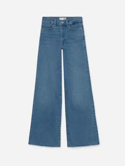 Frame Le Slim Palazzo Raw Fray Jeans In Blue