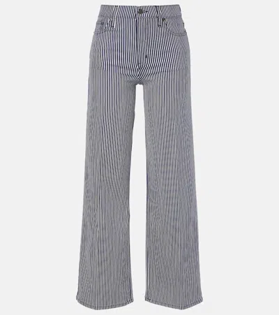 Frame Le Slim Palazzo Striped Wide-leg Pants In Gray