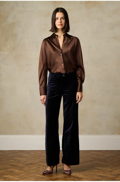 Frame Le Slim Palazzo With Modernist Pockets In Navy Velvet In Blue