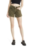 Frame Le Super High Short Raw Fray Jeans Stoned Fatigue In Green