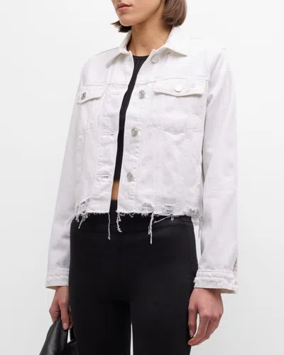 Frame Le Vintage Distressed Denim Jacket In White Rips