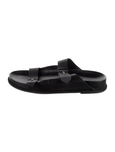 Pre-owned Frame Leather Animal Print Slides In Black
