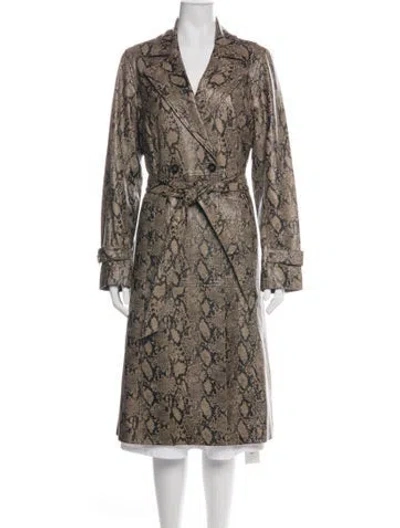 Pre-owned Frame Leather Animal Print Trench Coat In Brown