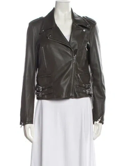 Pre-owned Frame Leather Biker Jacket In Green