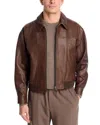 Frame Textured Leather Jacket In Brown