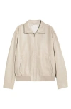 Frame Leather Bomber Jacket In Neutral