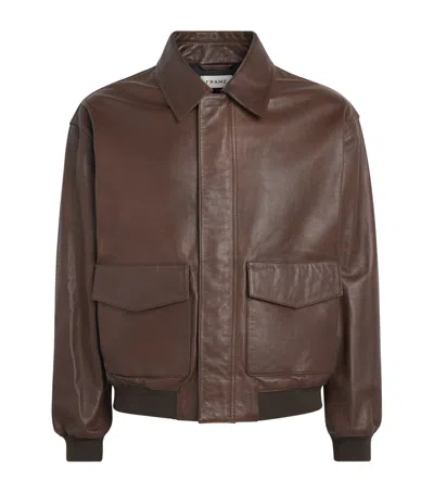 Frame Leather Bomber Jacket In Brown
