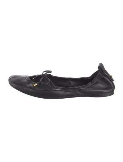 Pre-owned Frame Leather Bow Accents Ballet Flats In Black