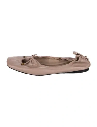 Pre-owned Frame Leather Bow Accents Ballet Flats In Neutrals/pink