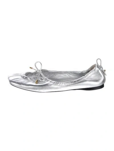 Pre-owned Frame Leather Bow Accents Ballet Flats In Silver