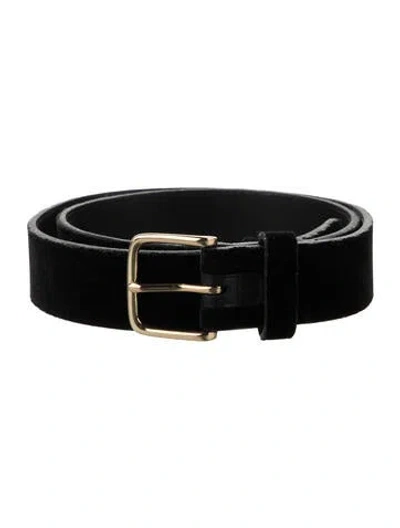 Pre-owned Frame Leather Faux Fur Trim Belt In Black