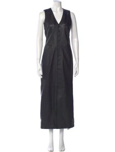 Pre-owned Frame Leather Long Dress In Gray