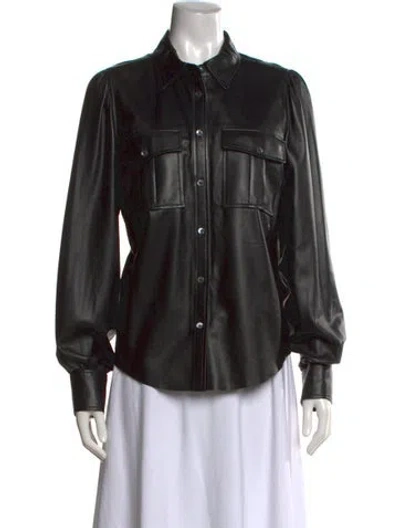 Pre-owned Frame Leather Long Sleeve Button-up Top In Black