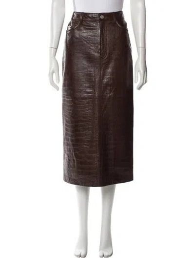 Pre-owned Frame Leather Midi Length Skirt In Brown
