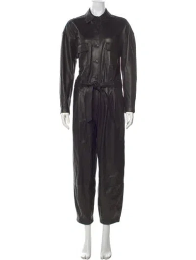 Pre-owned Frame Leather Mock Neck Jumpsuit In Black