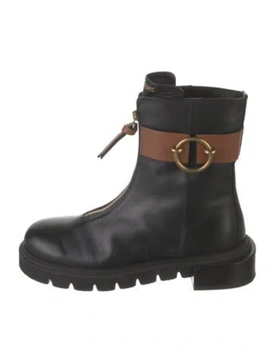 Pre-owned Frame Leather Moto Boots In Black