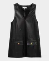 Frame Leather Pinafore Mini Dress In Black