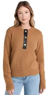 Frame Leather Placket Henley Camel In Camel