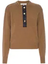 Shop Frame Leather-placket Henley Jumper In Brown