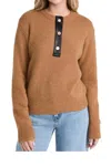 Frame Leather Placket Henley Camel In Multi