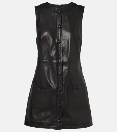 Frame Leather Shirt Dress In Black