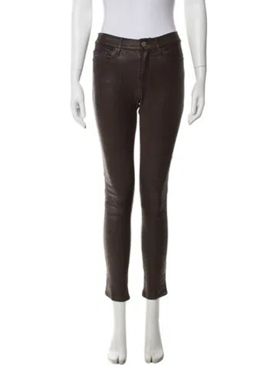 Pre-owned Frame Leather Skinny Leg Pants In Brown