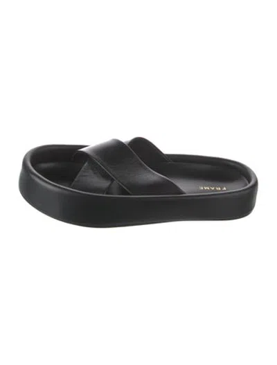 Pre-owned Frame Leather Slides In Black