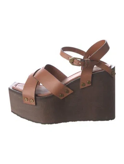 Pre-owned Frame Leather Slingback Sandals In Brown