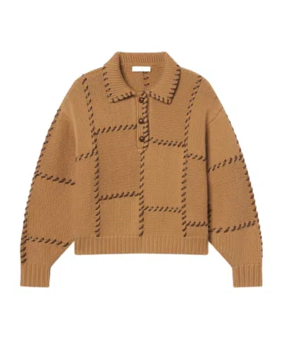 Frame Leather Stitch Oversized Knitted Sweater In Brown