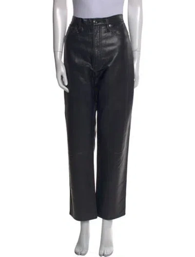 Pre-owned Frame Leather Straight Leg Pants In Blue