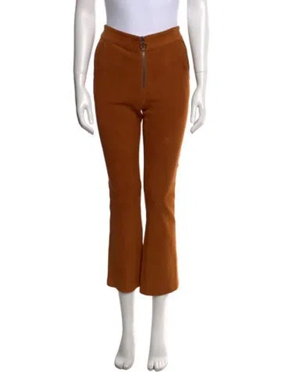 Pre-owned Frame Leather Straight Leg Pants In Brown
