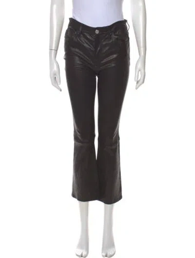Pre-owned Frame Leather Straight Leg Pants In Gray