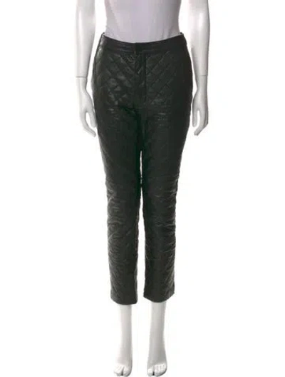 Pre-owned Frame Leather Straight Leg Pants In Green