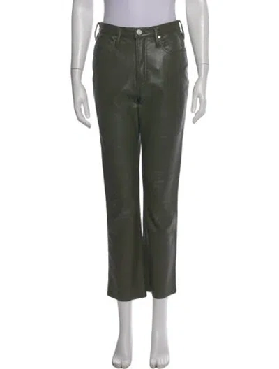 Pre-owned Frame Leather Straight Leg Pants In Green