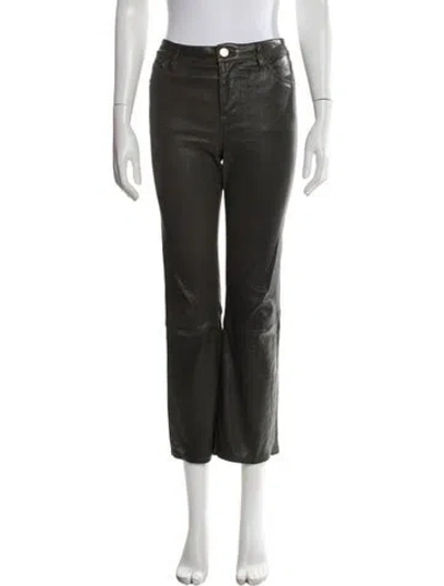 Pre-owned Frame Leather Straight Leg Pants In Green