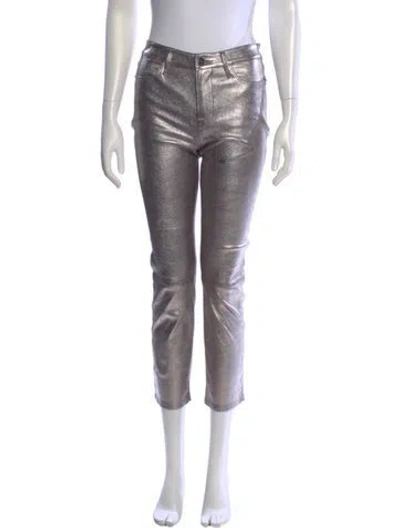 Pre-owned Frame Leather Straight Leg Pants In Silver