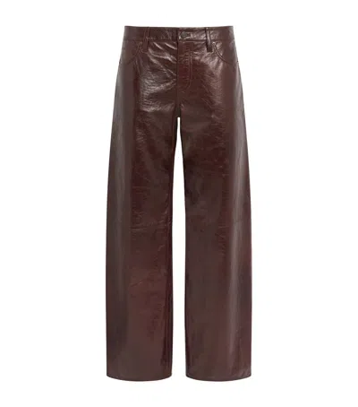 Frame Leather The Bow Barrel-leg Trousers In Brown