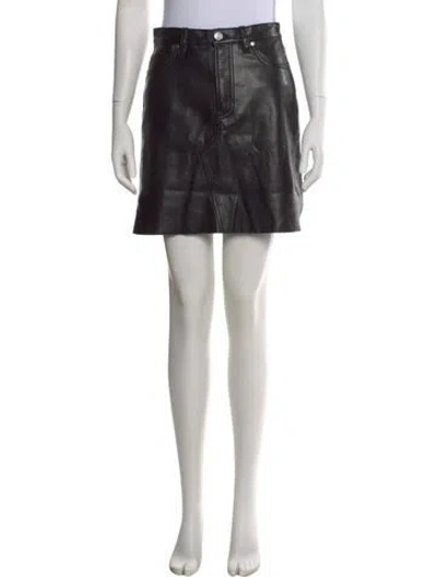 Pre-owned Frame Leather Trim Embellishment Mini Skirt In Black