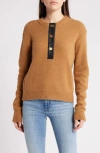 Frame Leather Placket Henley Camel In Camel