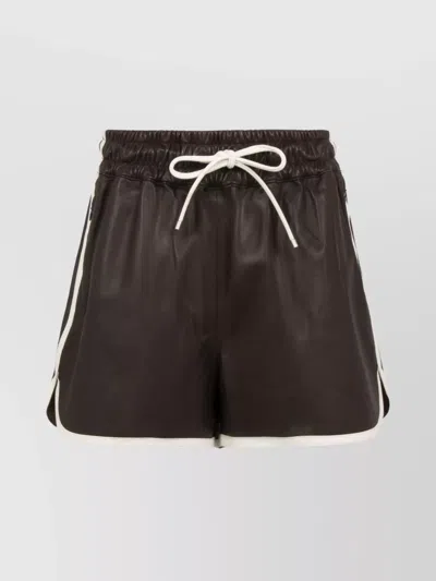 Frame Leather Trim Shorts In Brown