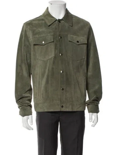 Pre-owned Frame Leather Trucker Jacket In Green