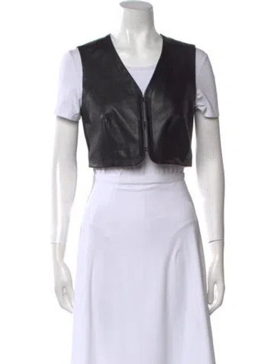 Pre-owned Frame Leather V-neck Crop Top In Black