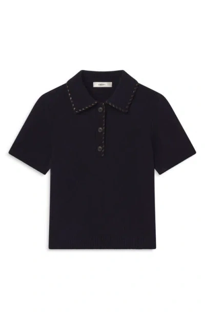 Frame Leather Whipstitch Wool & Cashmere Sweater In Black