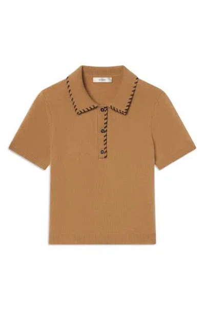 Frame Leather Whipstitch Wool & Cashmere Sweater In Camel