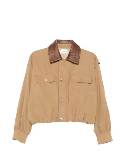 Frame Leather-collar Jacket In Burgundy