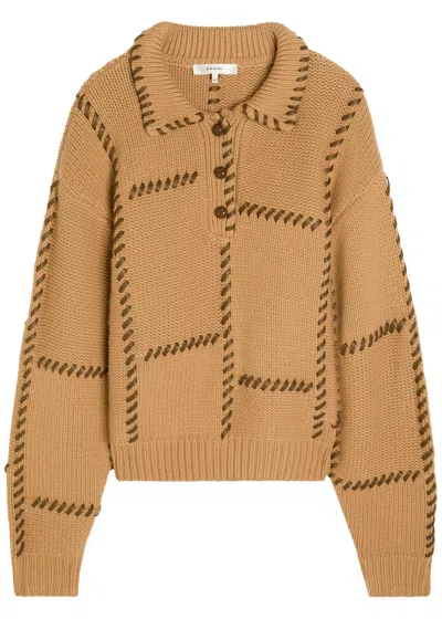 Frame Leather-stitch Wool And Cashmere-blend Jumper In Brown